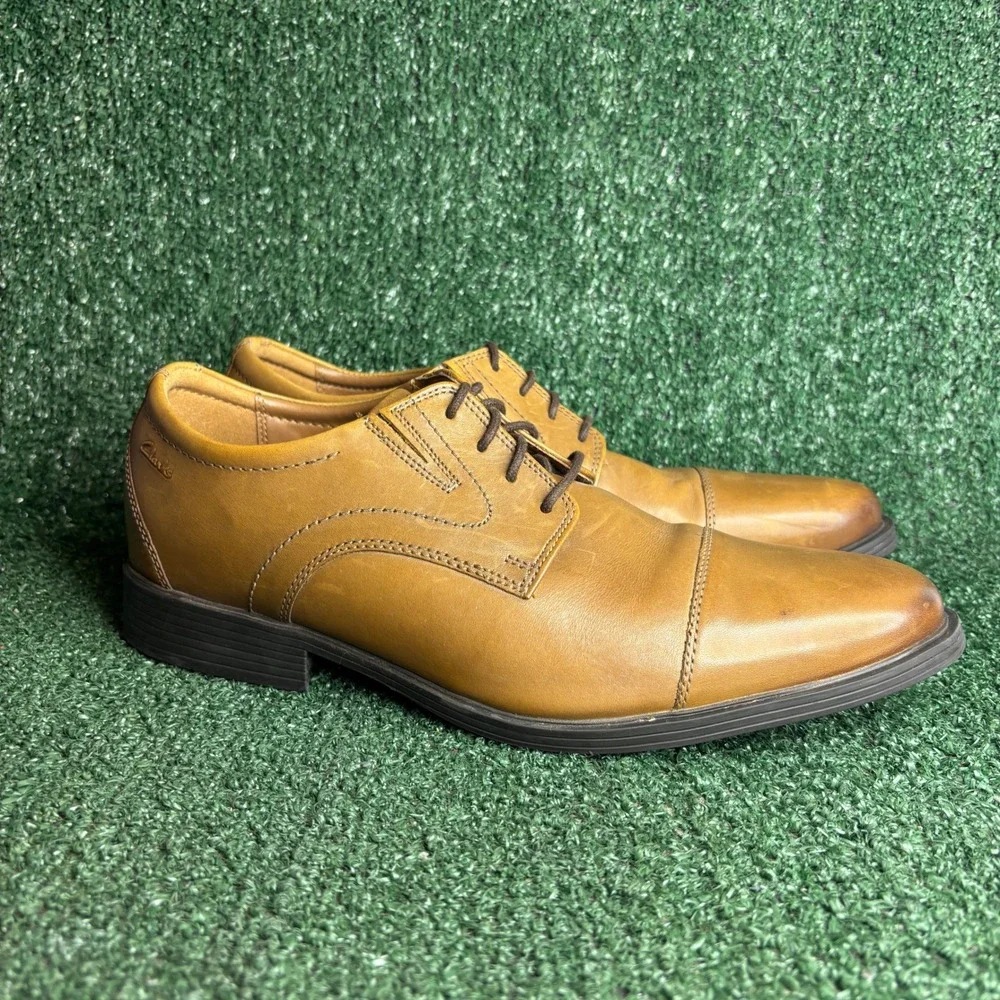 Clarks Whiddon Cap Leather Lace Up Classic Professional Oxford Tan Men 10.5 Wide